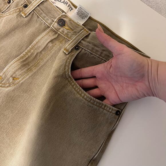 Levi's Mens 505 Regular Fit Jeans Distressed Khaki Color 32 x 26" - Picture 6 of 10